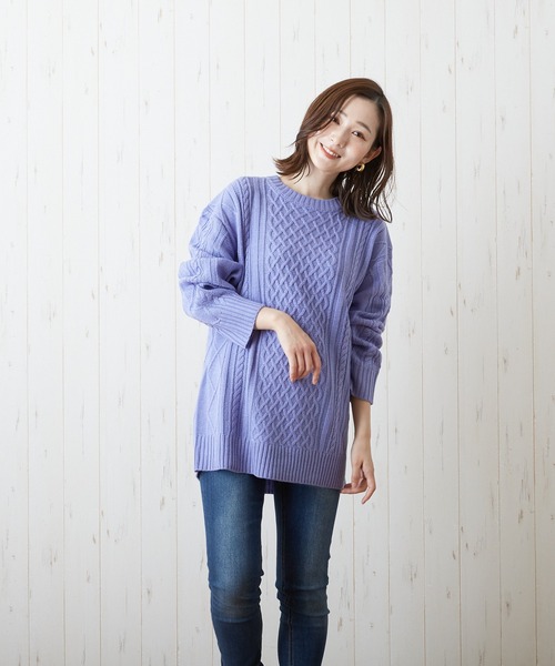 VIBGYOR(ヴィブジョー)の「VIBGYOR Select/7GGケーブルクルー(BL)(ニット/セーター・レディース・ブラック/ベージュ/パープル/グリーン/アイボリー・38/42/40)」の18枚目の写真