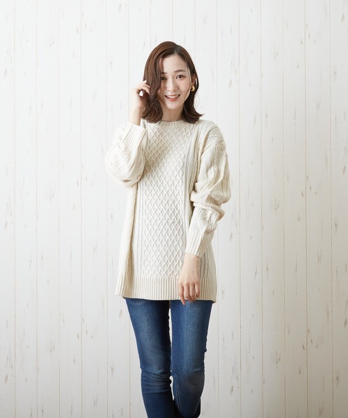 VIBGYOR(ヴィブジョー)の「VIBGYOR Select/7GGケーブルクルー(BL)(ニット/セーター・レディース・ブラック/ベージュ/パープル/グリーン/アイボリー・38/42/40)」の14枚目の写真