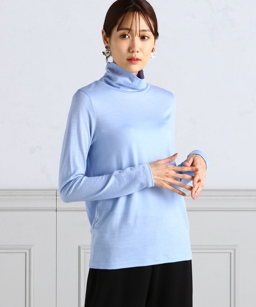 A/C DESIGN BY ALPHA CUBIC(エーシーデザインバイアルファキュービック)の「ウォッシャブルウールハイネックプルオーバー(Tシャツ/カットソー・レディース・サックスブルー/オフホワイト・M/L)」の2枚目の写真