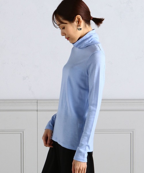 A/C DESIGN BY ALPHA CUBIC(エーシーデザインバイアルファキュービック)の「ウォッシャブルウールハイネックプルオーバー(Tシャツ/カットソー・レディース・サックスブルー/オフホワイト・M/L)」の4枚目の写真