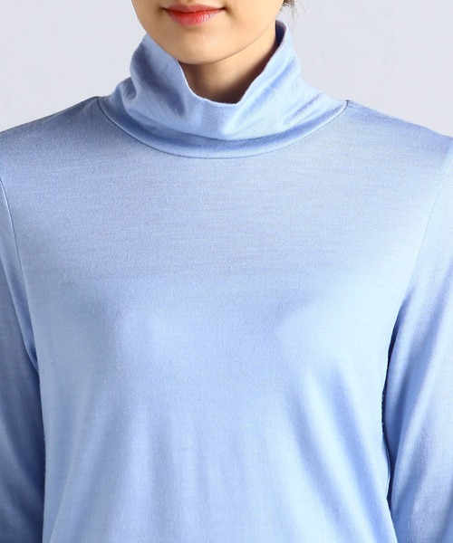 A/C DESIGN BY ALPHA CUBIC(エーシーデザインバイアルファキュービック)の「ウォッシャブルウールハイネックプルオーバー(Tシャツ/カットソー・レディース・サックスブルー/オフホワイト・M/L)」の6枚目の写真