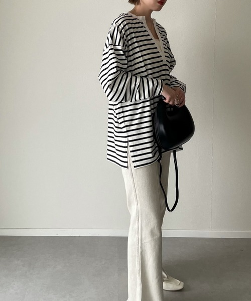 y/m by misato(イムバイミサト)の「ボーダーキーネックトップス(Tシャツ/カットソー・レディース・ブラック/ブルー・FREE)」の21枚目の写真