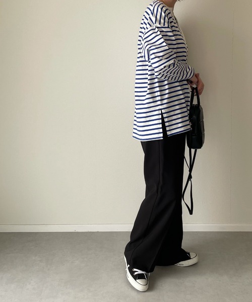 y/m by misato(イムバイミサト)の「ボーダーキーネックトップス(Tシャツ/カットソー・レディース・ブラック/ブルー・FREE)」の16枚目の写真