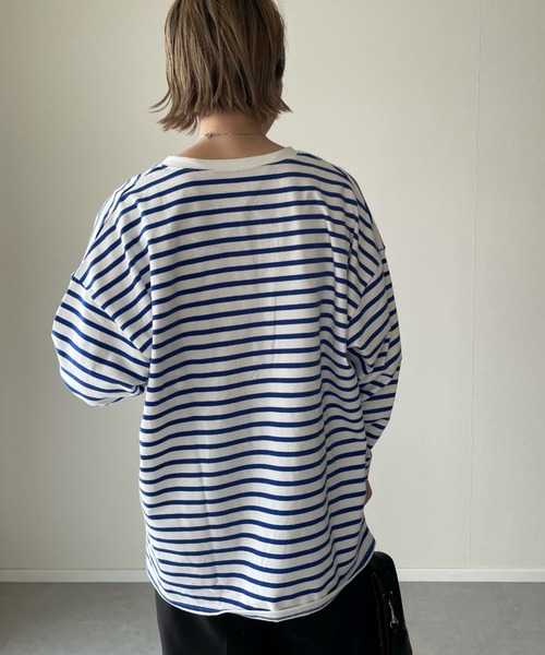 y/m by misato(イムバイミサト)の「ボーダーキーネックトップス(Tシャツ/カットソー・レディース・ブラック/ブルー・FREE)」の18枚目の写真