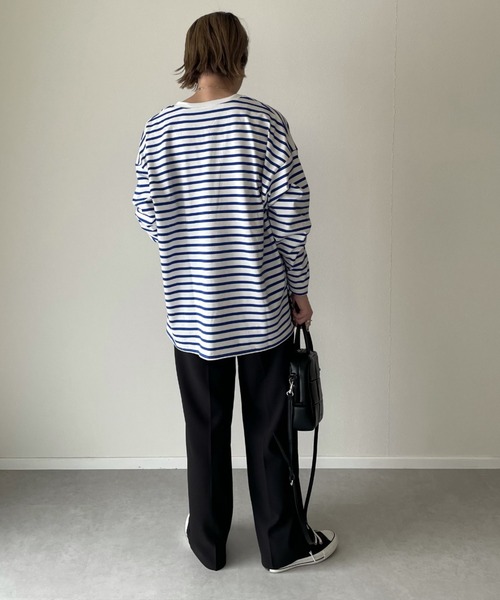 y/m by misato(イムバイミサト)の「ボーダーキーネックトップス(Tシャツ/カットソー・レディース・ブラック/ブルー・FREE)」の20枚目の写真