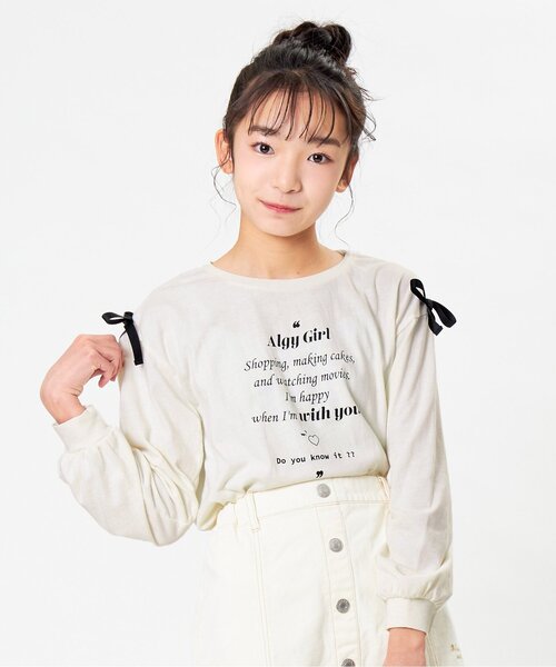 algy（アルジー）の「袖りぼんロンT（Tシャツ/カットソー・キッズ・ブラック/アイボリー/ミント/ラベンダー・SMALL/MEDIUM/X-SMALL/XX-SMALL）」の2枚目の写真