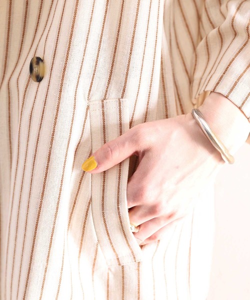 セール】大人のラフ感。レトロストライプ柄リネンライクテーラード