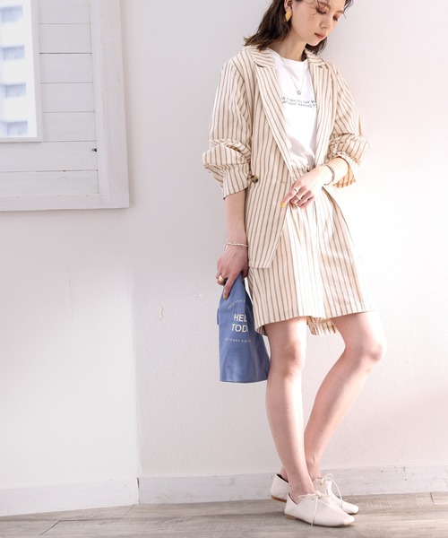 セール】大人のラフ感。レトロストライプ柄リネンライクテーラード