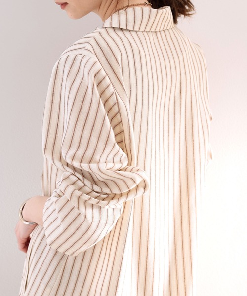 セール】大人のラフ感。レトロストライプ柄リネンライクテーラード