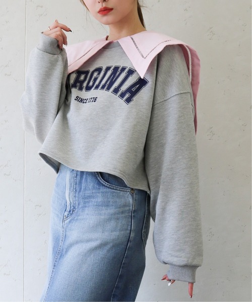 Per sist ence（パーシエンス）の「Per sist ence/パーシエンス　裏毛 カレッジロゴショート丈プルオーバー（Tシャツ/カットソー・レディース・ホワイト系その他/グレー系その他/ブルー系その他/ホワイト系その他2・FREE）」の3枚目の写真