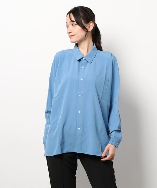 THISIS(ディスイズ)の「ビッグシルエット ポリストレッチ ドロップショルダー シャツ レディース(シャツ/ブラウス・レディース・イエロー/グリーン/チャコール/ホワイト/サックスブルー/ネイビー/パープル/グレイッシュベージュ/ブラック・MEDIUM/LARGE/X-LARGE)」の12枚目の写真