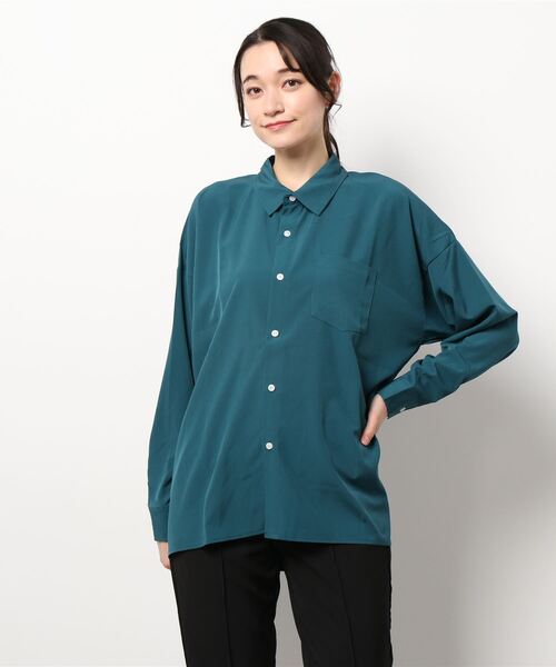 THISIS(ディスイズ)の「ビッグシルエット ポリストレッチ ドロップショルダー シャツ レディース(シャツ/ブラウス・レディース・イエロー/グリーン/チャコール/ホワイト/サックスブルー/ネイビー/パープル/グレイッシュベージュ/ブラック・MEDIUM/LARGE/X-LARGE)」の13枚目の写真