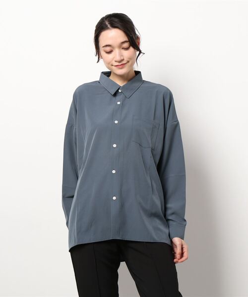 THISIS(ディスイズ)の「ビッグシルエット ポリストレッチ ドロップショルダー シャツ レディース(シャツ/ブラウス・レディース・イエロー/グリーン/チャコール/ホワイト/サックスブルー/ネイビー/パープル/グレイッシュベージュ/ブラック・MEDIUM/LARGE/X-LARGE)」の14枚目の写真