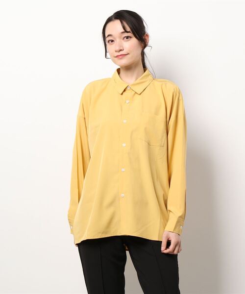 THISIS(ディスイズ)の「ビッグシルエット ポリストレッチ ドロップショルダー シャツ レディース(シャツ/ブラウス・レディース・イエロー/グリーン/チャコール/ホワイト/サックスブルー/ネイビー/パープル/グレイッシュベージュ/ブラック・MEDIUM/LARGE/X-LARGE)」の15枚目の写真