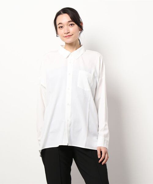 THISIS(ディスイズ)の「ビッグシルエット ポリストレッチ ドロップショルダー シャツ レディース(シャツ/ブラウス・レディース・イエロー/グリーン/チャコール/ホワイト/サックスブルー/ネイビー/パープル/グレイッシュベージュ/ブラック・MEDIUM/LARGE/X-LARGE)」の16枚目の写真