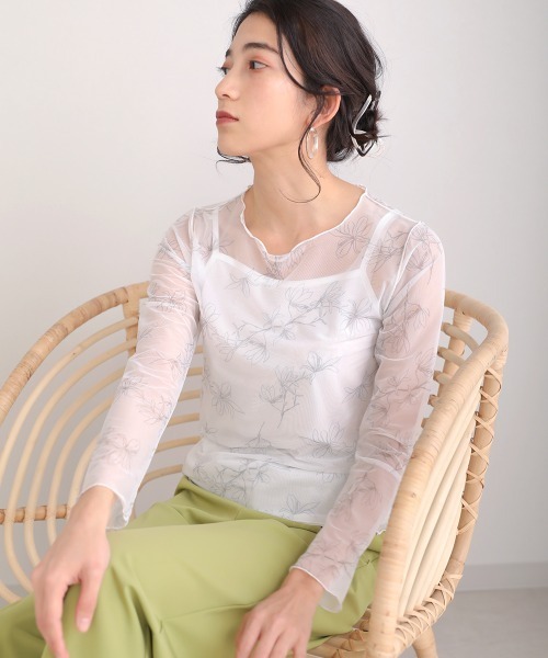 Bou Jeloud（ブージュルード）の「【WEB限定】ナローフラワーシアープルオーバー（Tシャツ/カットソー・レディース・グレー/オフホワイト/グリーン・FREE）」の6枚目の写真