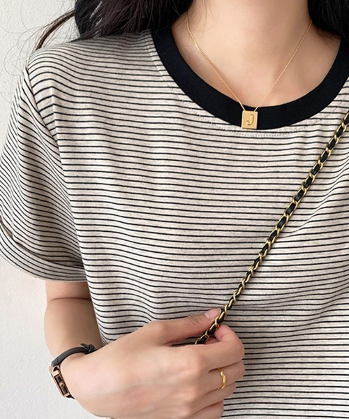 Diosfront（ディオスフロント）の「ハーフボーダー配色カットTシャツ（Tシャツ/カットソー・レディース・イエロー/ブラック/グリーン/ブルーグレー/オレンジ・M/L）」の12枚目の写真