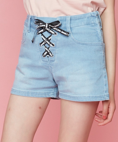 JENNI love(ジェニィラブ)の「ロゴレースアップデニムショーパン(デニムパンツ・キッズ・サックスブルー/ブルー・130cm/140cm/150cm/160cm)」の2枚目の写真