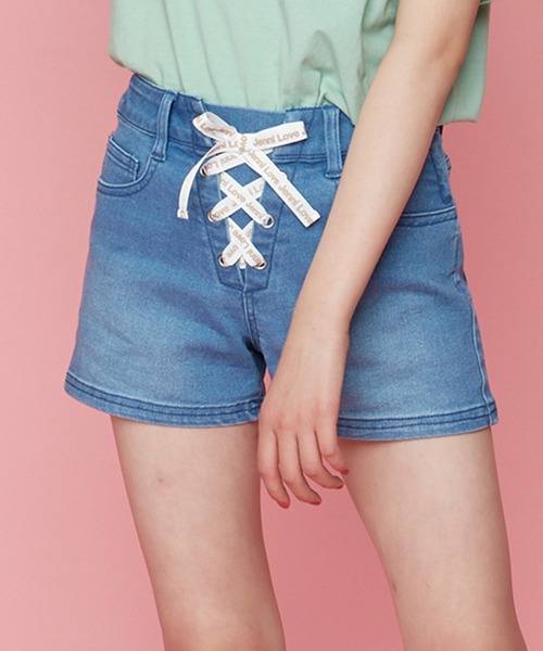 JENNI love(ジェニィラブ)の「ロゴレースアップデニムショーパン(デニムパンツ・キッズ・サックスブルー/ブルー・130cm/140cm/150cm/160cm)」の1枚目の写真
