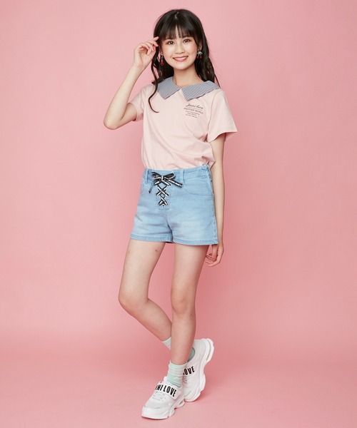 JENNI love(ジェニィラブ)の「ロゴレースアップデニムショーパン(デニムパンツ・キッズ・サックスブルー/ブルー・130cm/140cm/150cm/160cm)」の3枚目の写真