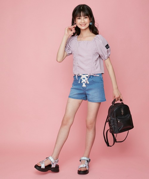 JENNI love(ジェニィラブ)の「ロゴレースアップデニムショーパン(デニムパンツ・キッズ・サックスブルー/ブルー・130cm/140cm/150cm/160cm)」の6枚目の写真