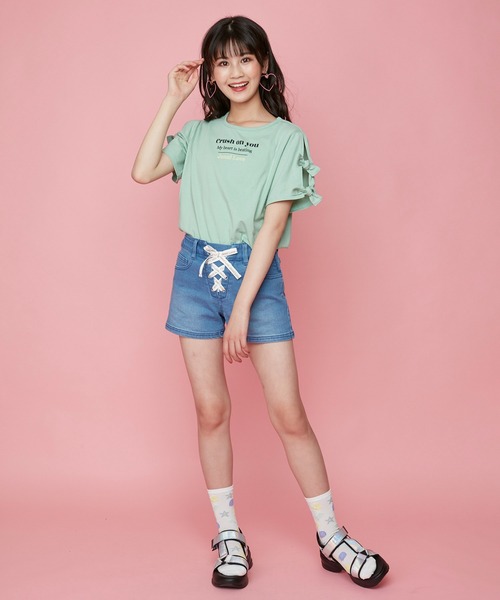 JENNI love(ジェニィラブ)の「ロゴレースアップデニムショーパン(デニムパンツ・キッズ・サックスブルー/ブルー・130cm/140cm/150cm/160cm)」の5枚目の写真