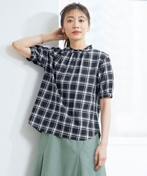 【洗える】BEZ Cリネンマドラス スタンドカラー ブラウス