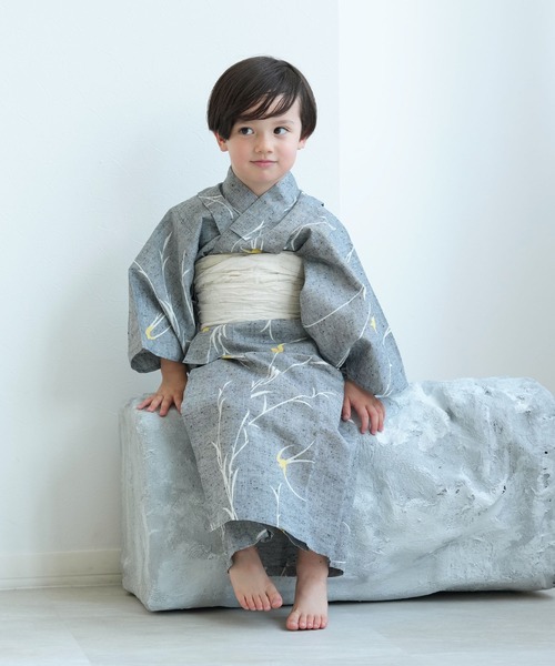 セール】キッズ浴衣3点セット 男の子 utatane×注染工房 グレーに