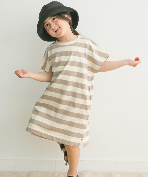 FORK&SPOON(フォークアンドスプーン)の「FORK&SPOON ボーダーカットソーワンピース(KIDS)(ワンピース・キッズ・ブラウン系その他/ベージュ系その他・120/105/135)」の3枚目の写真