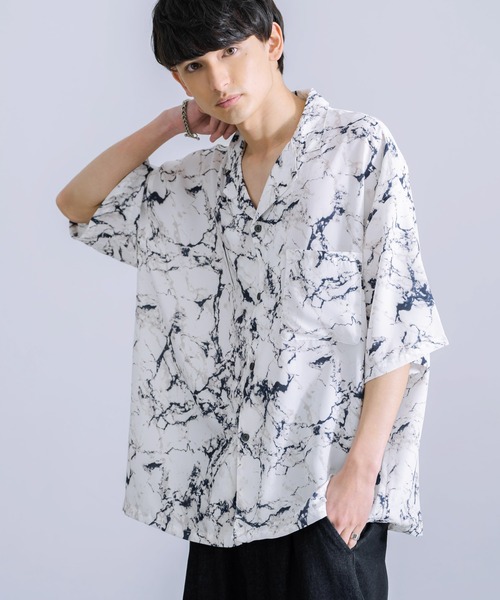 オーバーサイズビッグシルエット総柄オープンカラーアロハシャツ