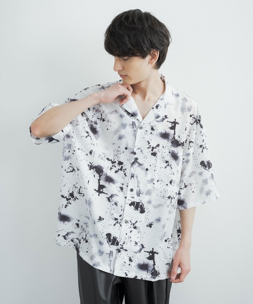 オーバーサイズビッグシルエット総柄オープンカラーアロハシャツ