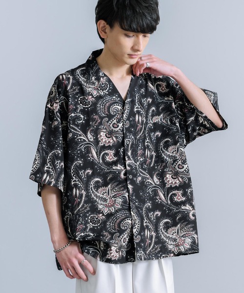 オーバーサイズビッグシルエット総柄オープンカラーアロハシャツ