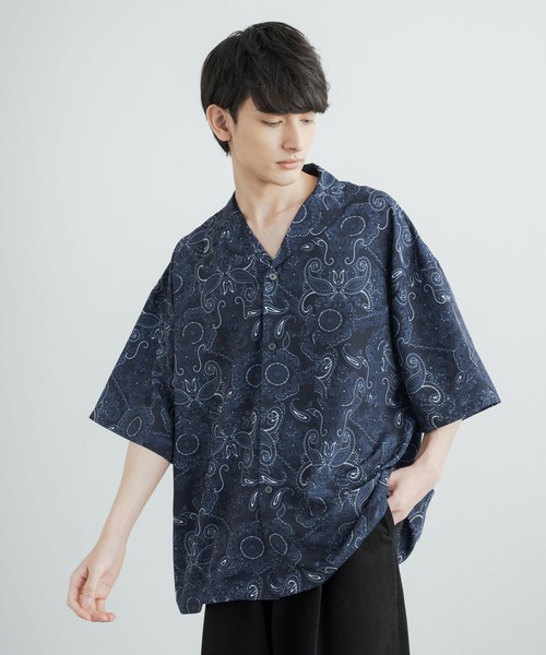 オーバーサイズビッグシルエット総柄オープンカラーアロハシャツ