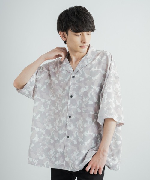 オーバーサイズビッグシルエット総柄オープンカラーアロハシャツ