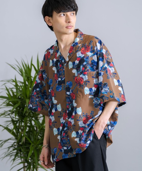 オーバーサイズビッグシルエット総柄オープンカラーアロハシャツ
