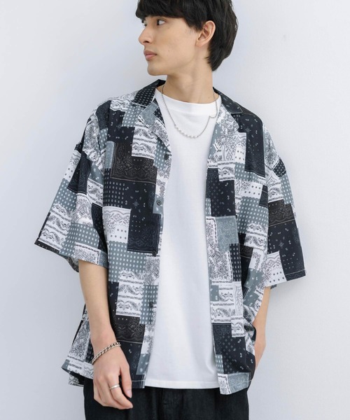 オーバーサイズビッグシルエット総柄オープンカラーアロハシャツ