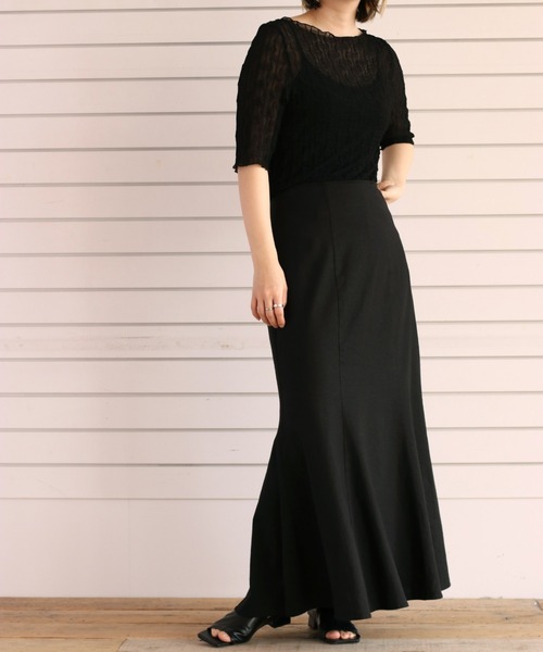 cepo（セポ）の「リネンレーヨン マーメイドスカート（スカート・レディース・ブラック/オフホワイト・M）」の2枚目の写真