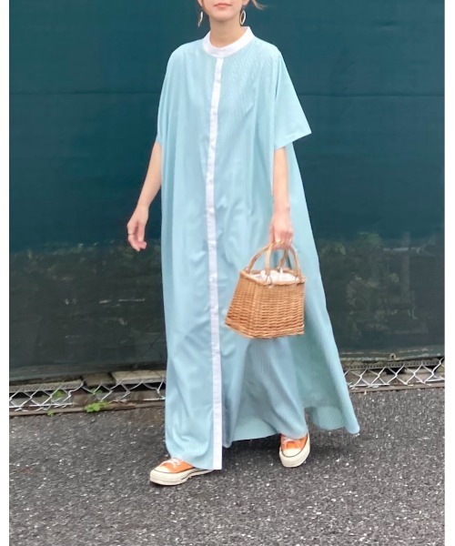 CORNERS(コーナーズ)の「CORNERS by KR ストライプ半袖シャツワンピース(ワンピース・レディース・ネイビー/ブラック/グリーン/オレンジ・M/L)」の10枚目の写真