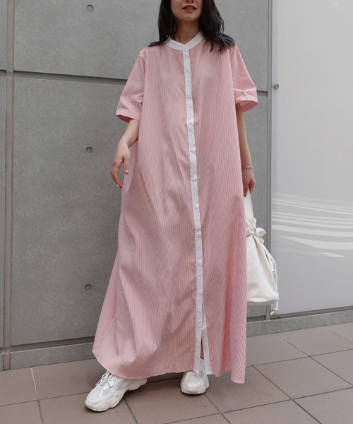 CORNERS(コーナーズ)の「CORNERS by KR ストライプ半袖シャツワンピース(ワンピース・レディース・ネイビー/ブラック/グリーン/オレンジ・M/L)」の13枚目の写真