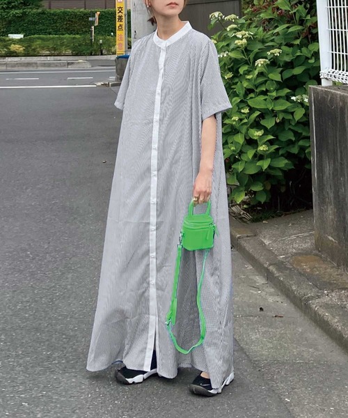 CORNERS(コーナーズ)の「CORNERS by KR ストライプ半袖シャツワンピース(ワンピース・レディース・ネイビー/ブラック/グリーン/オレンジ・M/L)」の20枚目の写真