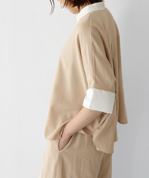 vingtrois（バントロア）の「【vingtrois】バンドカラーダブルボタンピンタックデザインリネンポンチョシャツ（シャツ/ブラウス・レディース・ベージュ/ネイビー/カーキ・M）」の20枚目の写真