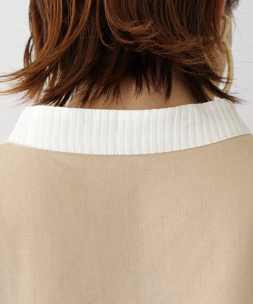 vingtrois（バントロア）の「【vingtrois】バンドカラーダブルボタンピンタックデザインリネンポンチョシャツ（シャツ/ブラウス・レディース・ベージュ/ネイビー/カーキ・M）」の12枚目の写真