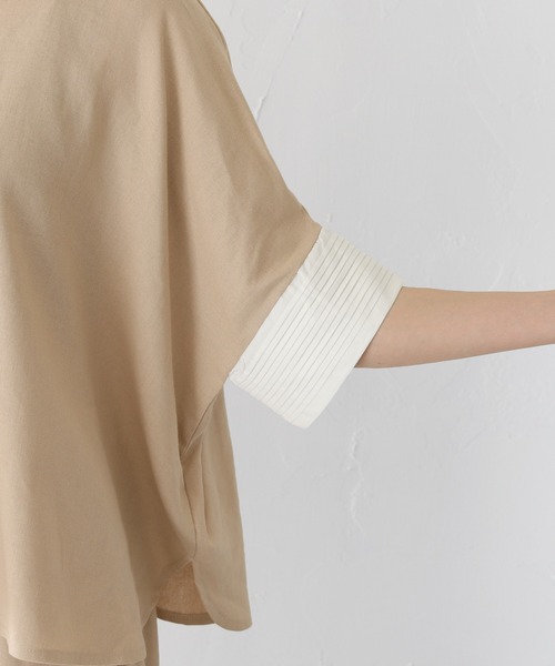 vingtrois（バントロア）の「【vingtrois】バンドカラーダブルボタンピンタックデザインリネンポンチョシャツ（シャツ/ブラウス・レディース・ベージュ/ネイビー/カーキ・M）」の14枚目の写真