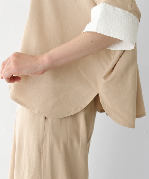 vingtrois（バントロア）の「【vingtrois】バンドカラーダブルボタンピンタックデザインリネンポンチョシャツ（シャツ/ブラウス・レディース・ベージュ/ネイビー/カーキ・M）」の15枚目の写真