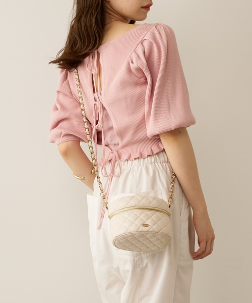 背面リボンがポイントHermesミックスニットスペンサージャケット Heather ニット セーター 肩開きメッシュリボンニット 106235