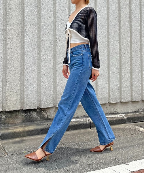 Jewelobe（ジュエローブ）の「透かし編みクロップドカーディガン（カーディガン/ボレロ・レディース・ブルー/オフホワイト/ブラック・FREE）」の14枚目の写真