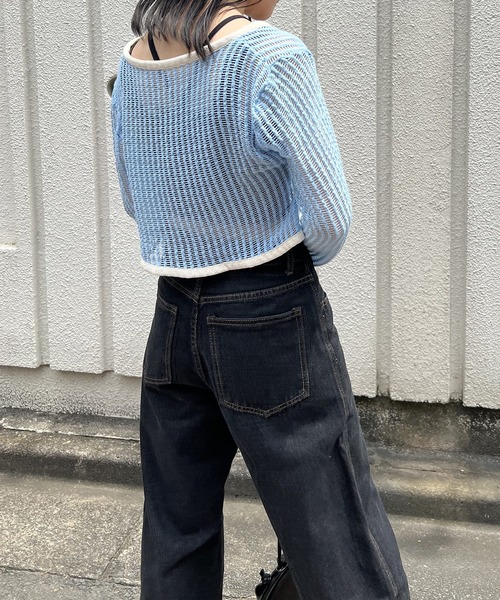 Jewelobe（ジュエローブ）の「透かし編みクロップドカーディガン（カーディガン/ボレロ・レディース・ブルー/オフホワイト/ブラック・FREE）」の20枚目の写真