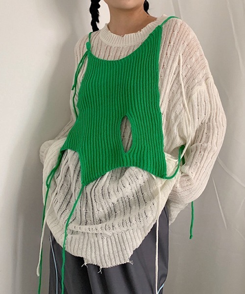 chuclla（チュクラ）の「レイヤード ニット キャミベスト chw22s163（キャミソール・レディース・グリーン/ブラック・FREE）」の2枚目の写真