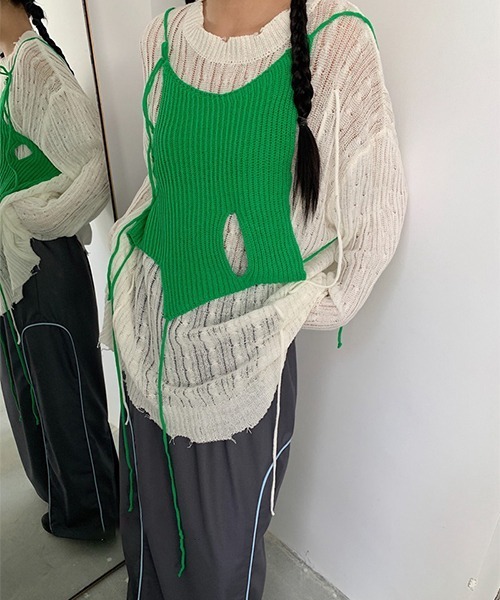 chuclla（チュクラ）の「レイヤード ニット キャミベスト chw22s163（キャミソール・レディース・グリーン/ブラック・FREE）」の3枚目の写真