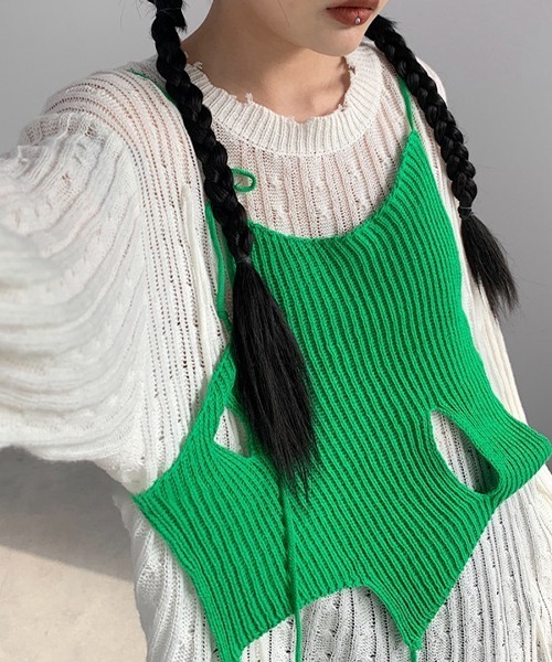 chuclla（チュクラ）の「レイヤード ニット キャミベスト chw22s163（キャミソール・レディース・グリーン/ブラック・FREE）」の5枚目の写真